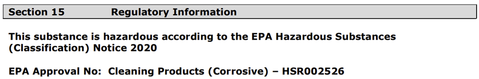 Hazard identification regulatory information