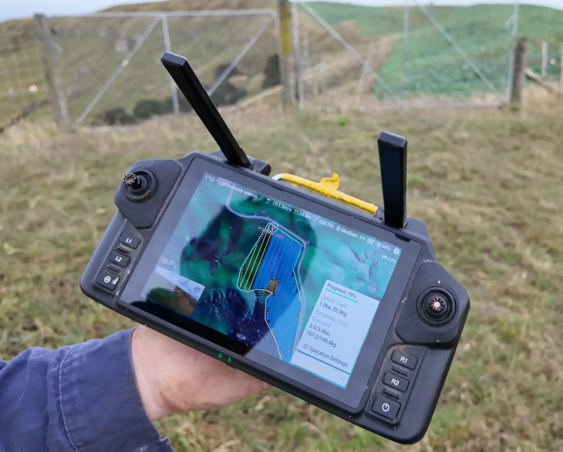 Agricultural Drone Controller showing spraying map